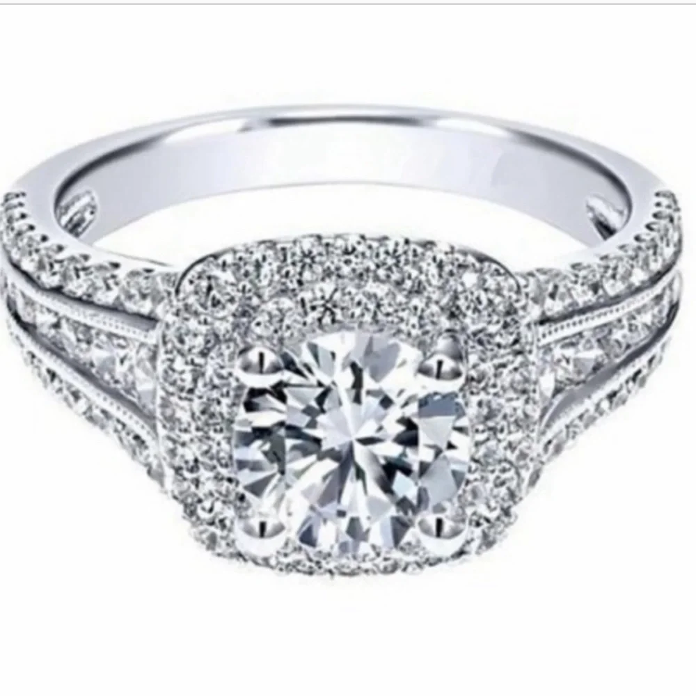 Halo-14k White Gold Vermeil & Moissanite Ring Size 9 New